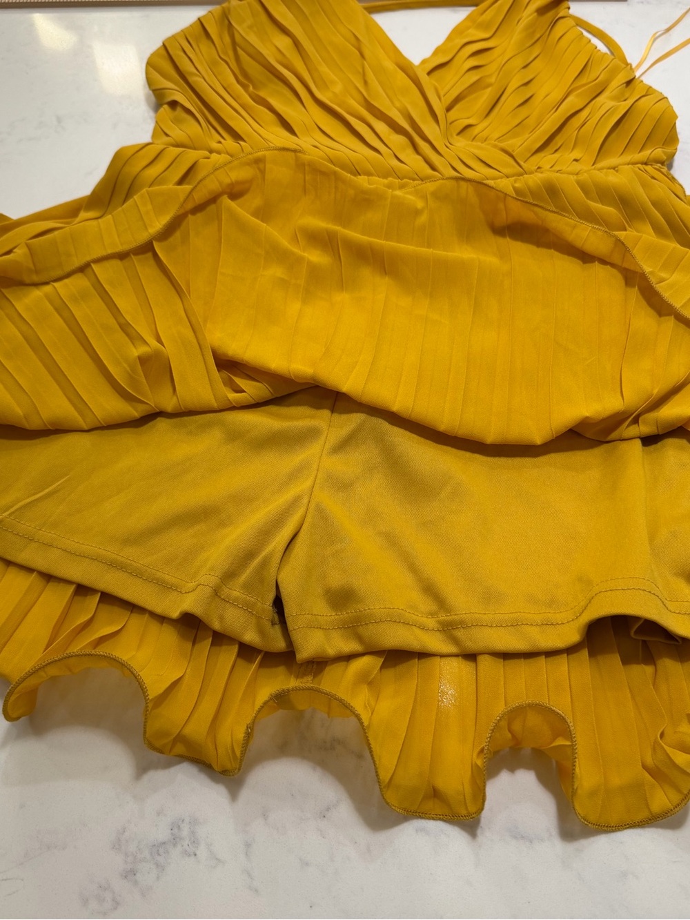 Miss Avenue Mustard Yellow Spaghetti-Strap Wrap Mini Dress - Picture 5 of 10